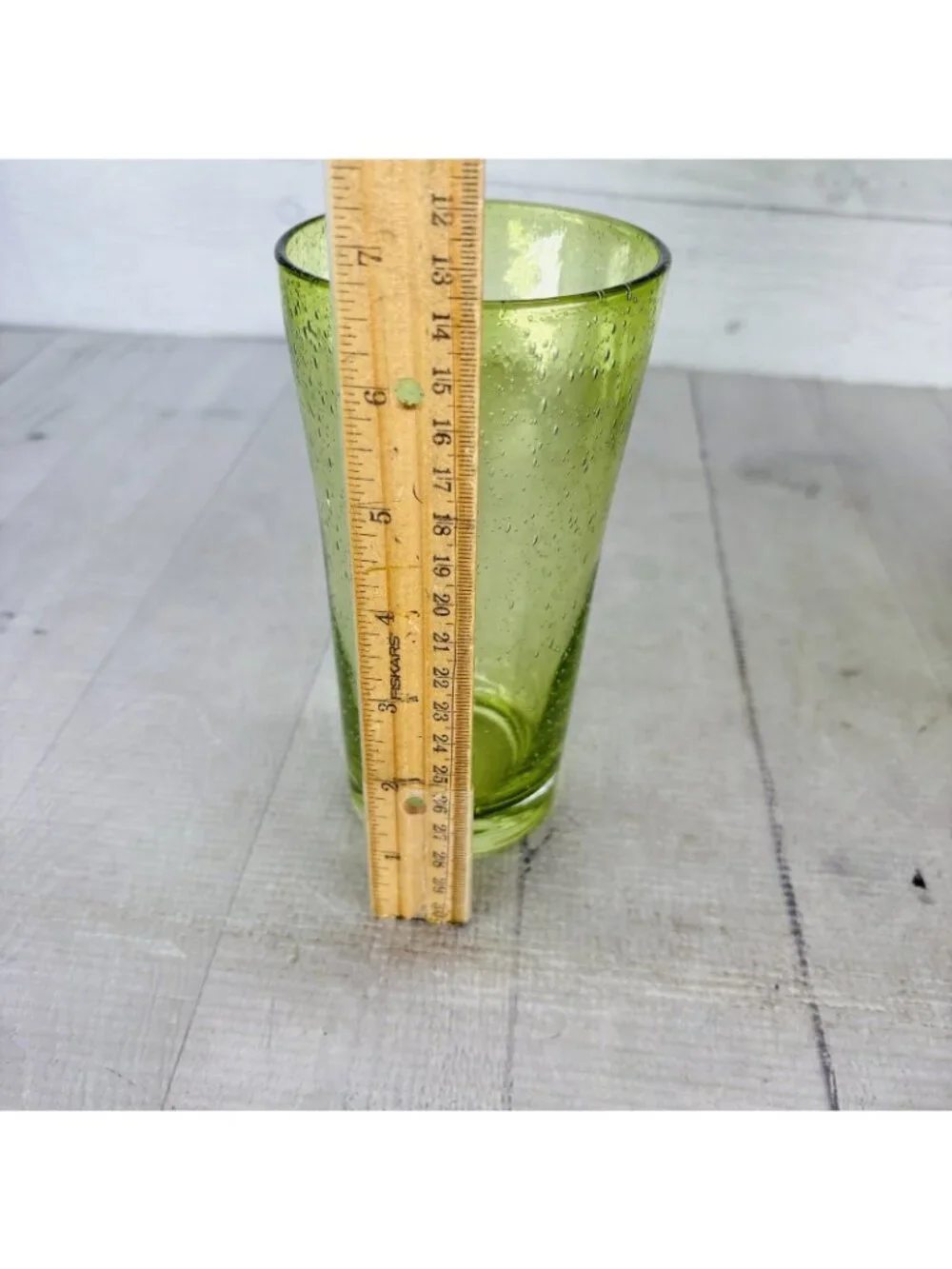 Hand-Blown Weighted Base Flared Artisan Mexico Lime Green Glass Tumbler Set of 5